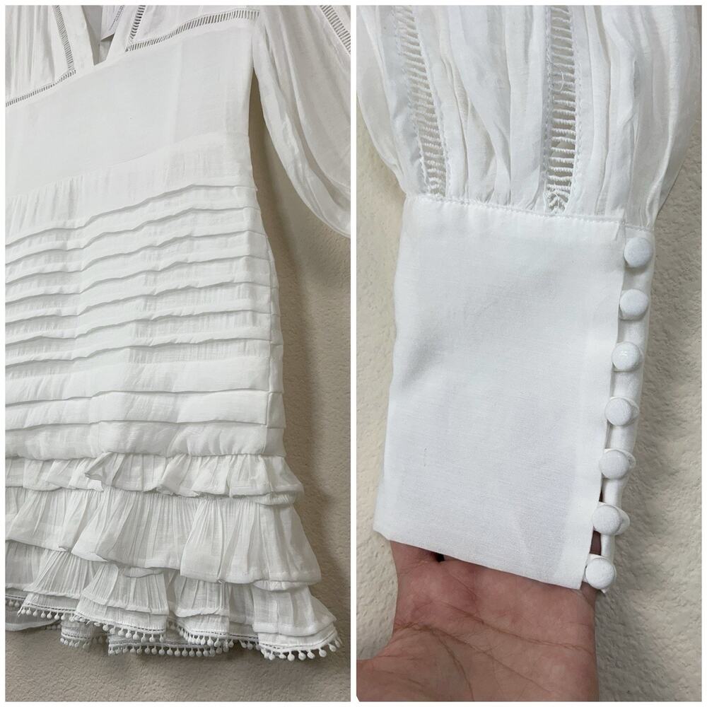 AMYLYNN White Romantic Ruffle Mini Dress M Long Sleeve Cottagecore NWT - Picture 8 of 10